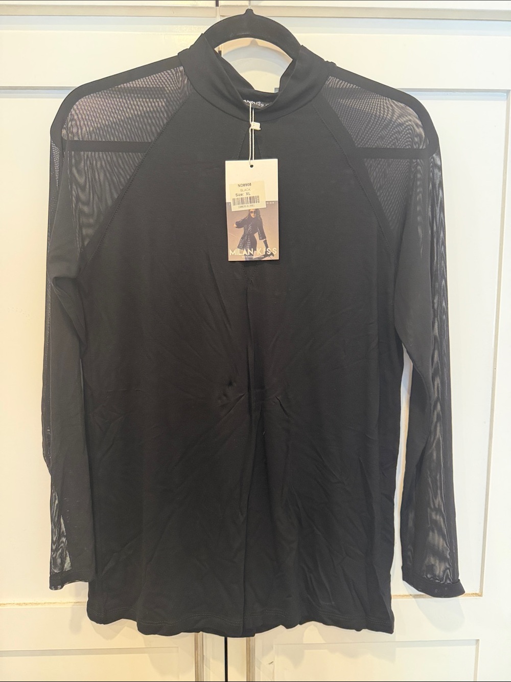 Women’s Milan Kiss Black Long-Sleeve Mesh Panel Shirt